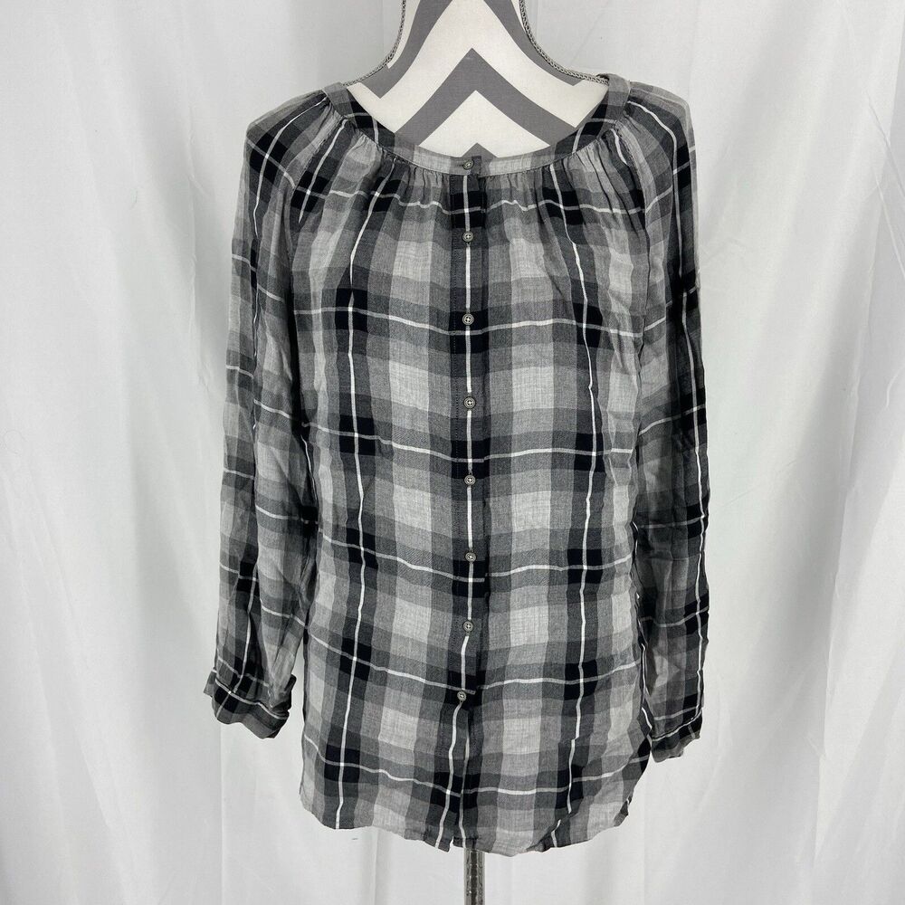 J.Jill Gray Plaid Rayon Shirt Long Sleeve Tartan Soft Button Front Size 1x